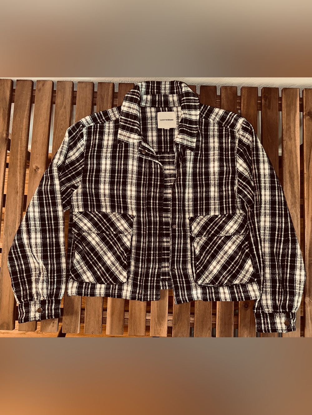 Lucky Brand Black and White Plaid Utility Jacket
